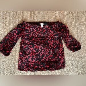 Chico red/ black velvet burnout off shoulder small top